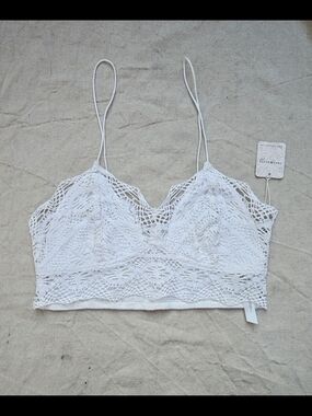 Free People Intimately Mariana Crochet Bralette Top White L NWT Cotton